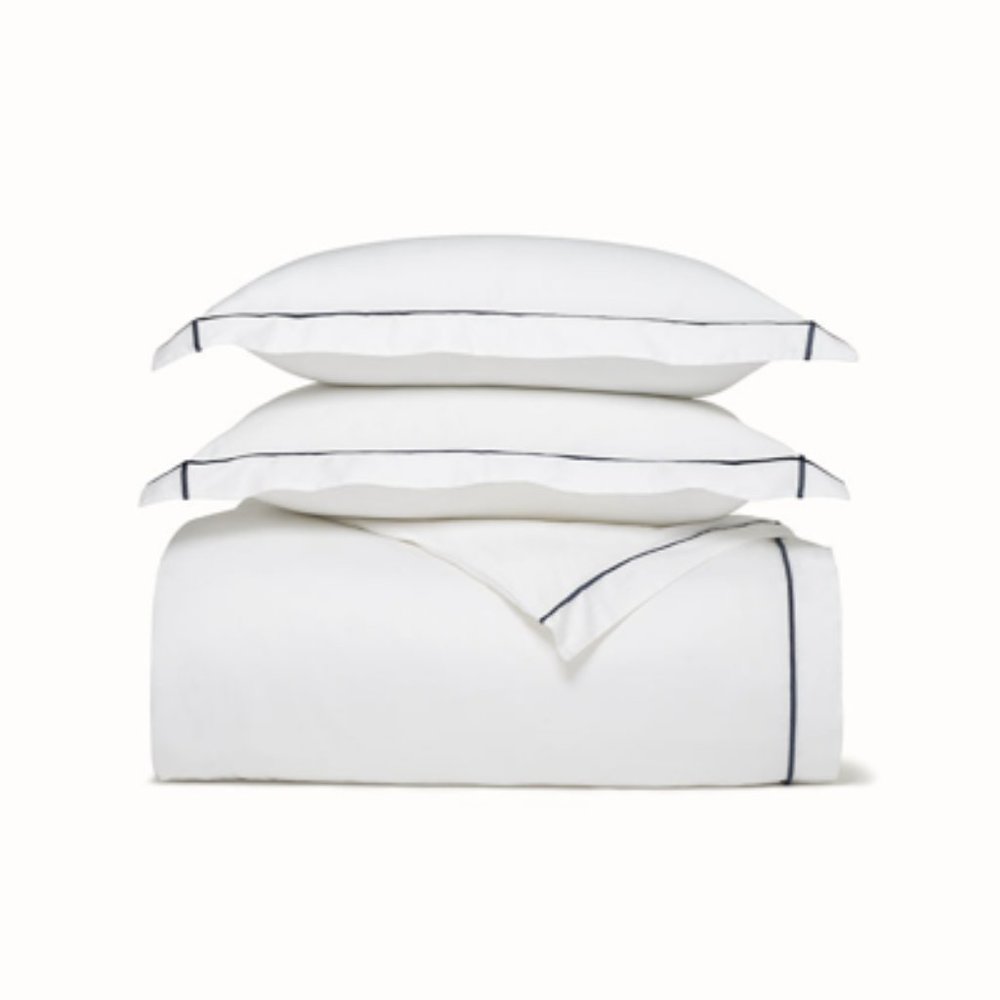 NEW BOLL & BRANCH PERCALE BANDED STRIPE WHITE/NAVY SHEET SET IN KING & QUEEN - Picture 1 of 2